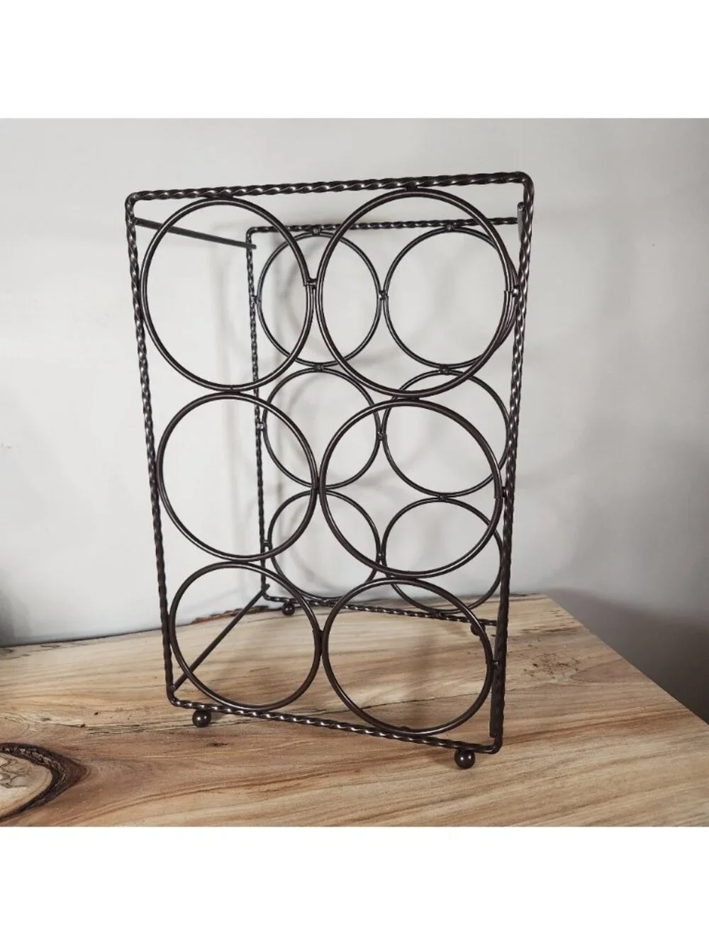 New 6 wine rack, oil‎ rubbed bronze twisted metal detail circular feet bnib